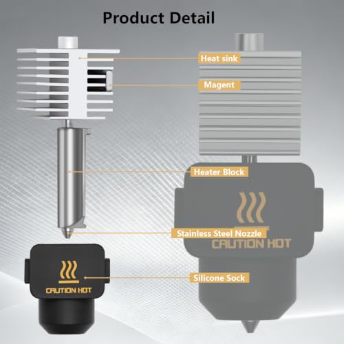 2PCS Upgrade A1 Mini/A1/A2L Hotend, 0.4mm Stainless Steel Nozzle Integrated Structure Hotend All-Metal Quick Swap Hot End Print Head Replacement Part for Bambu Lab A1/A1 mini/A2L 3D Printer 2