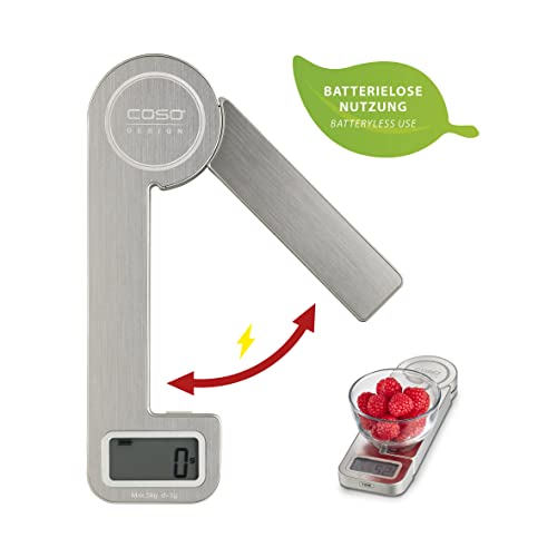 CASO Kitchen Ecostyle Design Kitchen Scales with Kinetic Energy, No Batteries Required, Up to 5 kg in 1 g Steps, Extra Flat, Stainless Steel