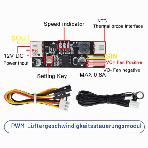 DollaTek 12V DC PWM 2-3 Wire Fan Temperature Control Speed Controller Noise Reduction Module