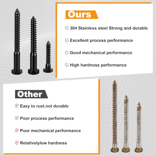 Hex Head Lag Bolts for Wood, 1/2" x 6", Lag Screws 6 PCS 1/2" x 6"