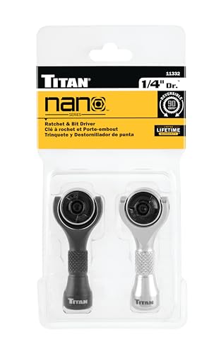 Titan 11332 2-Piece 1/4-Inch Drive x 2-1/4-Inch Swivel Head Ratchet Set Nano Bit Driver and Ratchet