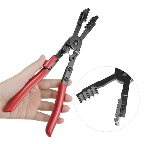 QWORK 2Pcs Multi-Angle Hose Clamp Plier Set, Heavy Duty Locking Hose Clamp Tool for Automotive Fuel Coolant Oil Pipe, Reinforced Carbon Steel Spring Button Pliers for Rusted Aging Clamps