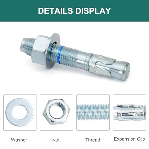 1" x 6" Concrete Anchors (10 Pack) 1 inch Wedge Anchors Bolts Zinc Plated 1"x6"