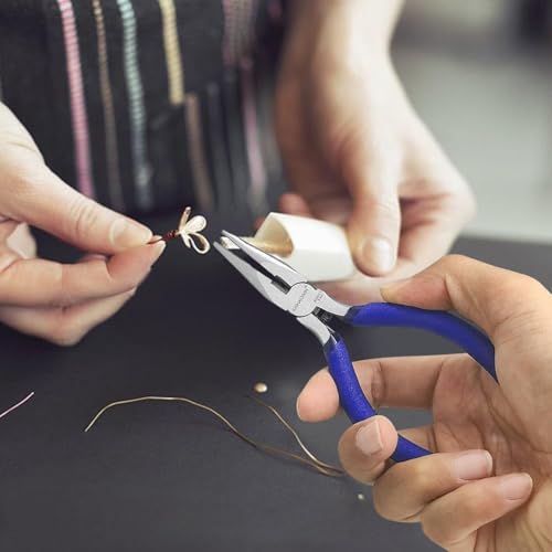 KAIHAOWIN 5" Mini Needle Nose Pliers - 10 Pack, Small Precision Pliers Set for Jewelry Making & Crafts, Spring Loaded Long Nose Pliers with Wire Cutter, Rustless High Carbon Steel for Bulk Projects