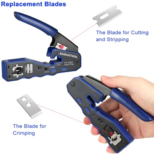 RJ45 Crimp Tool Kit Pass Through Crimper Cutter for Cat5 Cat5e Cat6 Cat6a 8P8C Modular Connector All-In-One Cat6 Crimping tool Etrhernet Crimper Tool and Tester(9V Battery Not Included) 670 Rj45-8P Crimping Tool Kit