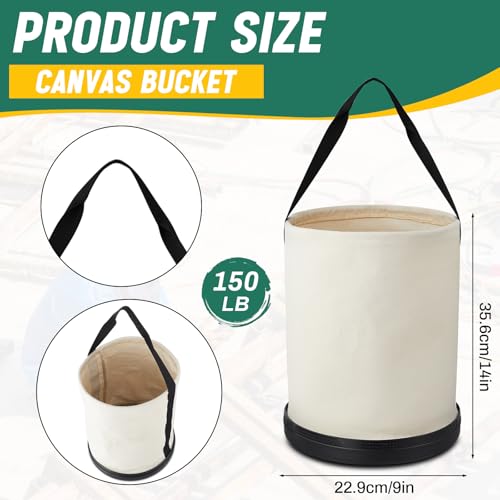 2 Pack Utility Canvas Tool Bucket 9" D x 14" H All Purpose Canvas Bucket Bag, Truck Tool Organizer with Plastic Bottom for Store Work Accessory