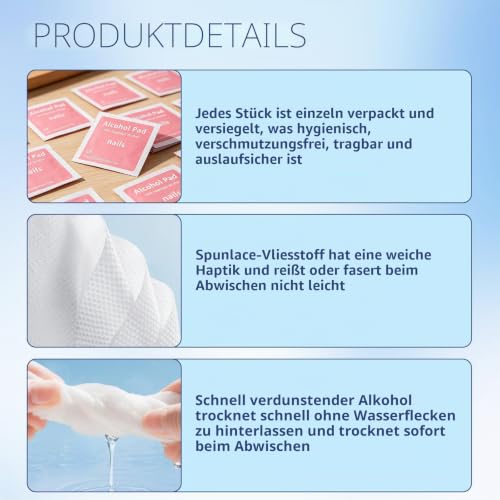 Pack of 400 Alcohol Swabs, Alcohol Pads with Travel Size, 75% Alcohol Wipes, Hygienic, Individually Packed, Ready to Use for Removing Sticky Nails, Mobile, Keyboard and Surfaces, 6 x 3 cm