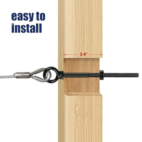 10 Pack Eye Bolt, 1/4” x 5" T316 Stainless Steel Eyebolts + 10 Pack Black Stemball Swage Dead End Invisible Cable Railing Kit Terminal