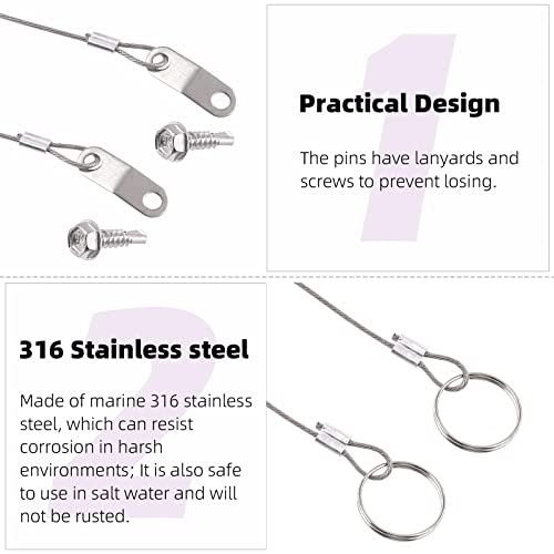 Swpeet 50Pcs 4 Sizes Spring-Loaded Lynch Pin Linch Pin and Stainless Steel Lanyard Cables and Quick Release Ring with 410 Stainless Steel Self Drilling Sheet Metal Screws Kit Assortment Kit