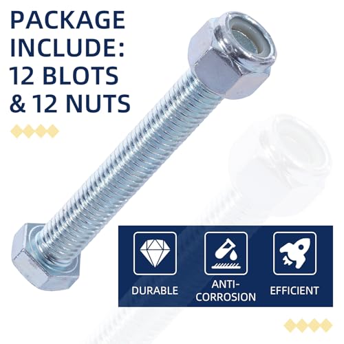 Grade 2 Shear Bolt for Rotary Cutters, Replacement Shear Bolts for Gearboxes, Hex Head Bolts, 1/2" x 3-1/2" with Nylock Nuts - 12 Pack Grade 2: 1/2" X 3-1/2"