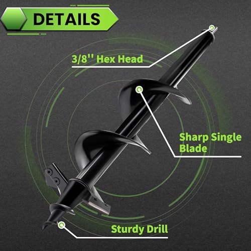 Auger Drill Bit for Planting - 4"X16" Heavy-Duty Auger Post Hole Digger for Fence - 3/8" Hex Drive Drill 4"X16"(Upgraded)