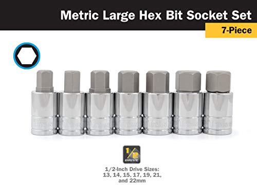 Titan 16157 Metric Large Hex Bit Socket Set, 7 Piece 1/2-Inch Dr. Metric 7-Piece