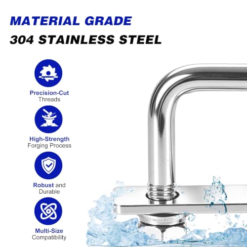8 Pcs Heavy Duty M8 Square U Bolts Kit, 2.5 Inch Wide 304 Stainless Steel U-Bolt with Frame Plates and Washers, Marine Grade U Bolt M8 x 65mm W x 80mm L Trailer Axle Clamp M8x65mmx80mm 8