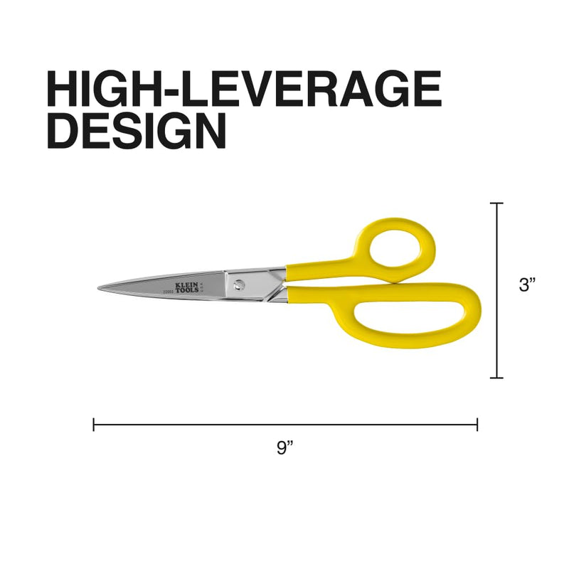 Klein Tools 22003 Premium Forged High-Leverage Utility Shear, Made in USA, 8-Inch Heavy-Duty Scissors with Serrated Edge and Extended High-Leverage Handles, Cuts Rubber, Light Metals, Insulation