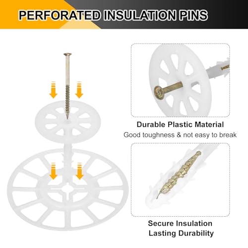 PATIKIL 162mm Perforated Insulation Pins, 50 Pcs Insulating Nails Wall Plug Plastic Expansion Bolt for Fixing Foam Boards to Masonry Wall or Ceiling