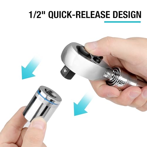 DURATECH 1/2-Inch Extendable Ratchet, 90-Tooth Quick-release Ratchet Wrench 1/2"