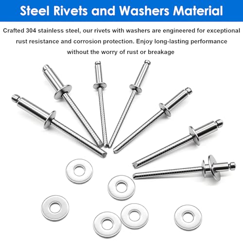 smseace 700Pcs 304 Stainless Steel Pop Rivets with Washer Assortment Kit 8-Sizes Stainless Rivets(1/8Inch 5/32Inch 3/16Inch) for Metal,Furniture,Automotive,Instruments Silver Stainless Steel 700Pcs 8-Sizes