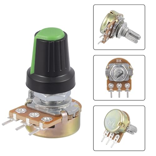 Pack of 20 1K Ohm B1K Potentiometer WH148 Mono Linear Rotary Potentiometers 3 Clamps Single Potentiometer with Nuts and Washer and Knob