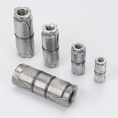 100 Pack Sieqioor 1/4" x 1-1/4" OD 1/2 Double Expansion Shield Anchors 1/4"x1-1/4"x1/2" 100 Pack