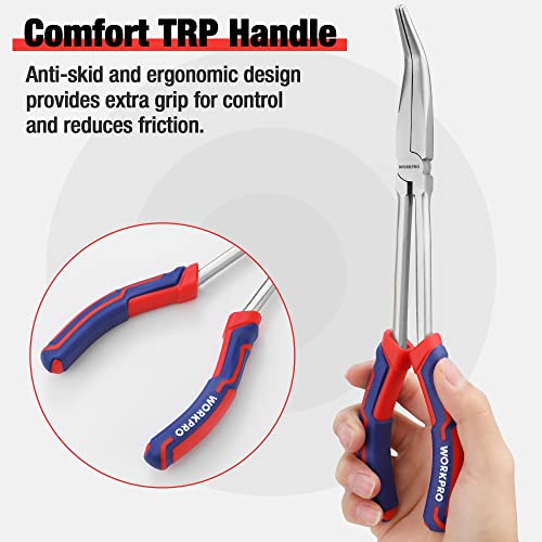 WORKPRO 3PC Long Reach Plier Set, 11" Straight, 90° & 45° Bent Nose Pliers