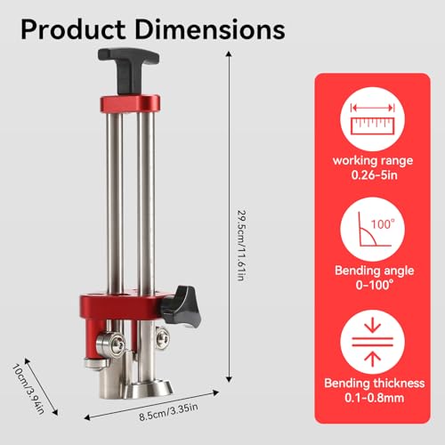 Sheet Metal Roller 1 Station Metal Bender， Metal Roofing Tools，Sheet Metal Fabrication，0-100° Bending Range，Quick setup, lightweight and highly portable (5in) Red