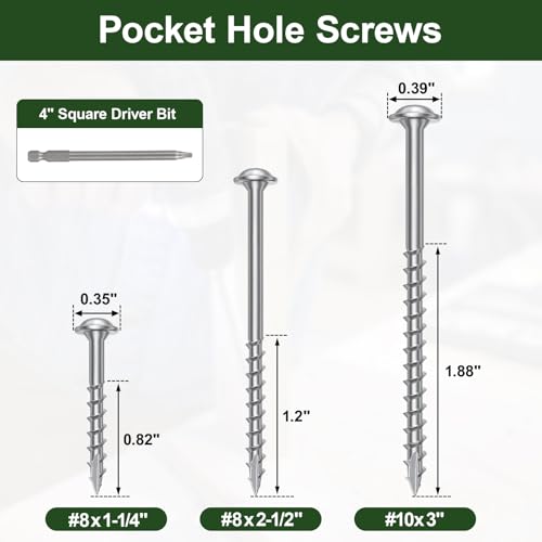 Pocket Hole Screws 3 Inch, 320Pcs Exterior Pocket Screws #10 X 3 #10 X 3" Silver 320