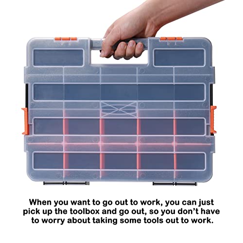 Tool Box Organizer Interlocking Black Small Parts Organizer for Fasteners and Crafts w/Removable Dividers (2 Piece Pack) 2 PCS Toolbox Organizer