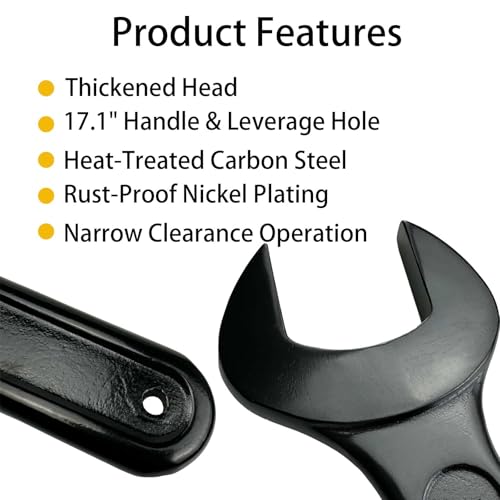 55mm Single Open End Wrench, 2-3/16 Inch Heavy Duty Carbon Steel Spanner with 20mm Thickened Head and Leverage Hole, 15.4 Inch Long Hand Tool for Machinery Maintenance (55mm) 55mm