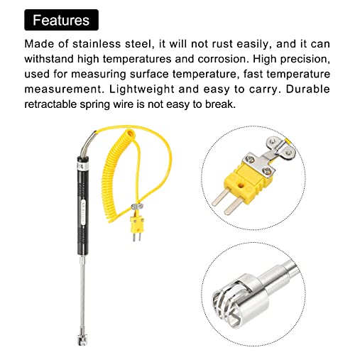 sourcing map K Type Surface Thermocouple Temperature Probe Sensor Stainless Steel -58 to 932°F (-50 to 500°C) 5.1ft 15x135mm