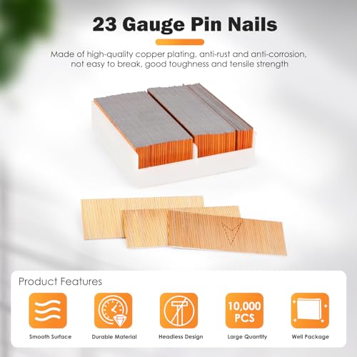 P612 23 Gauge 1/2-Inch Pin Nails × 10,000PCS with P625C 23 Gauge Pin Nailer