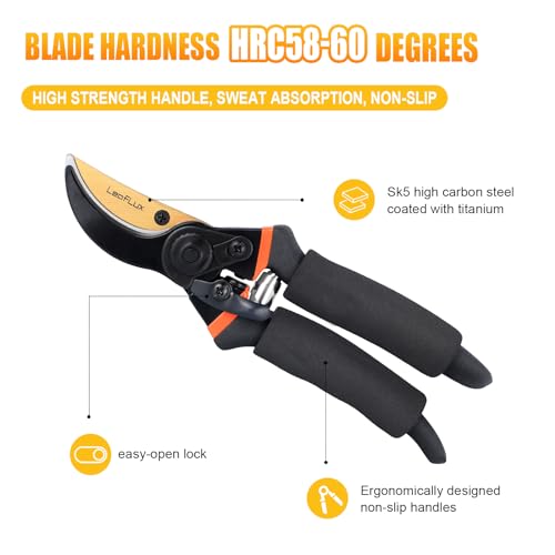 LeafLux 8" Professional Heavy Duty Anvil Pruning Shears (1108S) and LeafLux Pruning Shears, SK5 Titanium Plated Rust-Proof Bypass Pruning Shears(1003B)