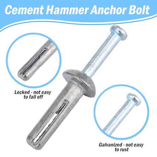 Shimeyao 150 Pcs 1/4" x 1" Hammer Anchors Galvanized Concrete Masonry 1/4" x 1"