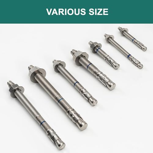3/8" x 3-3/4" Concrete Anchors (25 Pack) 3/8 inch Wedge Anchors Bolts Stainless Steel 3/8"x3-3/4"