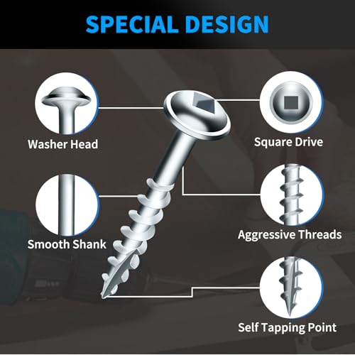 Pocket Hole Screws #8 X 1-1/4", 600 PCS and #8 X 2-1/2", 325 PCS Zinc Coated Pocket Hole Screws for Outdoor, Square Drive, 150MM Drive Bit Included