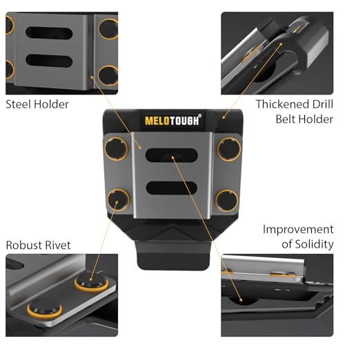 MELOTOUGH Tool Belt Suspenders Construction Bag Suspenders Heavy Duty Padded Work belt Suspenders,Drill Holder for Tool Belt,Drill Belt Clip,Drill Holster,Tape Measure Holder,Drill Belt Holder(Black)
