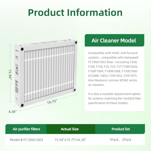 16x20x4 Furnace Filter Replacement MERV 11 Compatible with Honeywell FC100A1003,HVAC Foldable (Actual Size: 15.94 x 19.75 x 4.38 In) (1-Pack) 16x20x4-1Pack