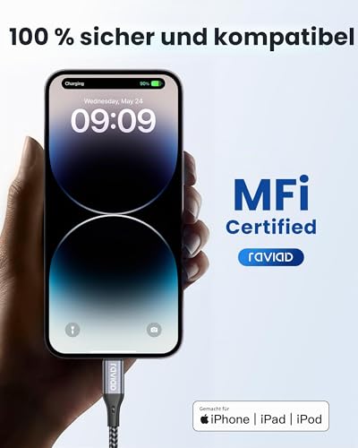Raviad Lightning Cable USB C 1 m [MFi Certified] iPhone Charging Cable USB C | Power Delivery Nylon Braided USB C to Lightning Cable for iPhone 14 13 12 11 Pro Max Mini X XS XR SE 8 7 6 Pad gray