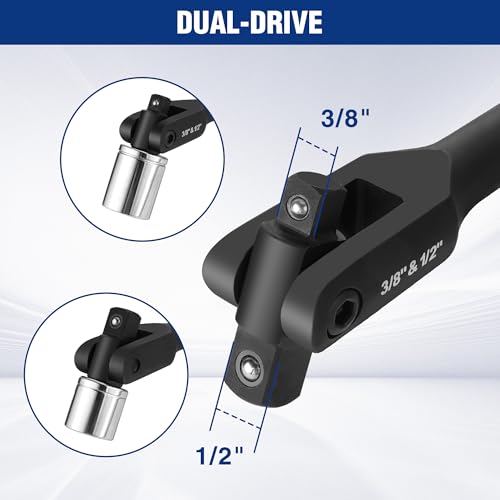 WORKPRO 24-inch Dual Drive Breaker Bar, 3/8" & 1/2" Drive, 360° Flex Head 24" × Dual Drive 3/8"+1/2" Black