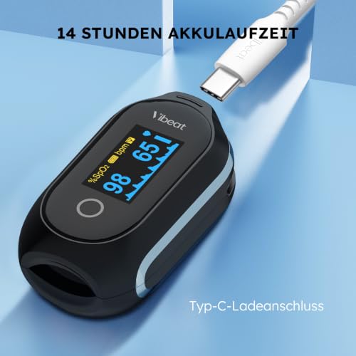 Vibeat Sleep Bluetooth Pulse Oximeter with Continuous Mode, Rechargeable Oxygen Saturation Meter for Fingers with 8 x 10 Hours Data Recording, Blood Oxygen Meter Finger with Auto Data Synchronous