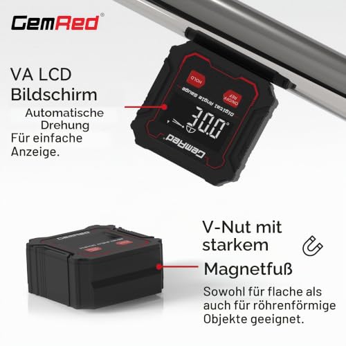 GemRed Digital Protractor Inclinometer ±0.1° Accuracy | IP54 Waterproof, VA LCD Display, Magnetic Digital Spirit Level for Woodworking, Construction, Decoration, DIY