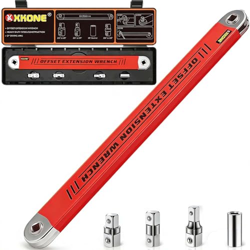 Offset Extension Wrench,0° Swing Extender for Tight Space Fasteners Red Large
