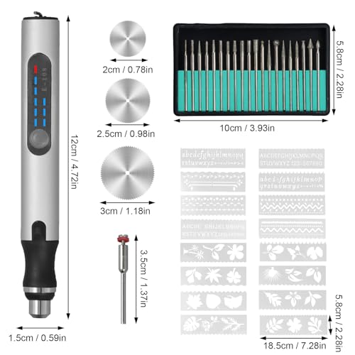 40PCS Electric Engraving Tool Kit, Mini Engraving Pen, USB Rechargeable Mini Engraver with 20 Drills and Templates, Etching Pen, Electric Carving Tools for Glass Wood Metal Stone Nails Jewelry