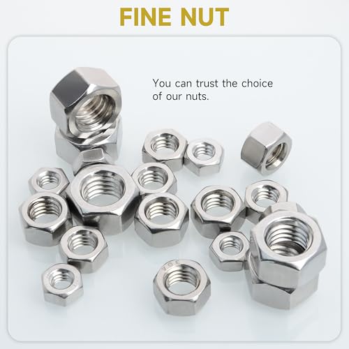 Mywish (10 Sets) 5/16-18 x 3" Hex Head Bolts and Nuts & 5/16-18 Hex Nuts, 50Pcs Hardware Nuts, 304 Stainless Steel 18-8 Bright Finish Hex Nuts 5/16 18 Inch, SAE Hex Drive Machine Screw Nuts