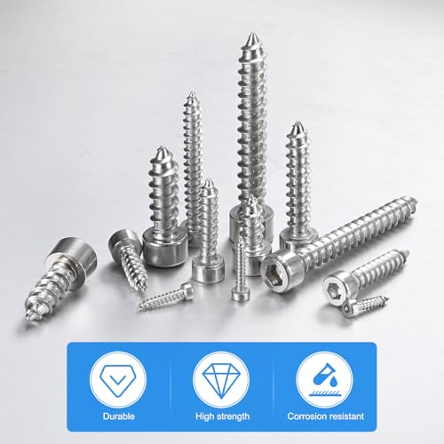 M METERXITY 100 Pack Hex Socket Head Screws, M6x40mm Stainless Steel Bolts Full Thread Self Tapping Screws for Furniture Machinery Electrical Appliances [Silver]