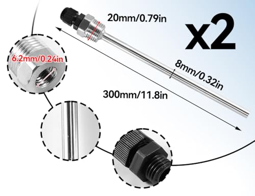 Thermowell, 1/2 Inch Thread Stainless Steel Thermometer, Immersion Sleeve, Immersion Protection Tubes for Thermocouple, Immersion Well Thermowell, Protective Tube for Thermocouples, for