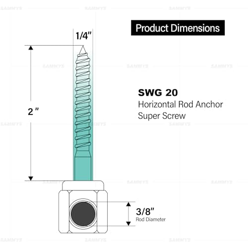 Sammys 8021957-25 1/4 x 2'' Horizontal Rod Anchor Super Screw with 3/8 in. Threaded Rod Fitting, for Wood (Pkg.=25) , Zinc 1/4 x 2"