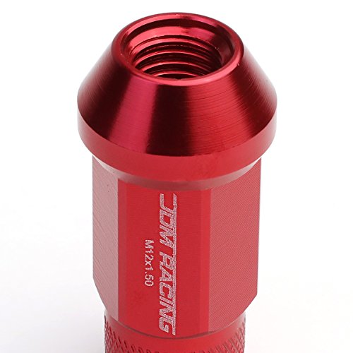 DNA MOTORING LN-ZTL-9026-15-RD 20Pcs M12 x 1.5 Open End Style Wheel Lug Nuts w/Deep Drive Extension Adapter, 25mm OD/50mm H, Red
