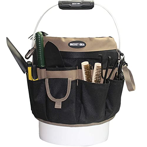 1 Pack Waxed Canvas Tool Roll Wrench Roll Organizer Socket Tool Roll Pouch + 1 Pack Bucket Tool Organizer with 35 Pockets Fits to 3.5-5 Gallon Bucket