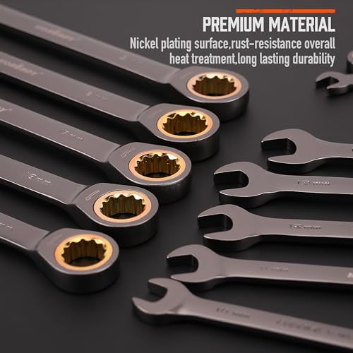 HORUSDY 12-Piece Metric Ratcheting Wrench Set | 8-19 mm | Ratchet Combination Wrenches Set with Organizer | 72-Teeth | Chrome Vanadium Steel 12-Piece Metric Ratcheting - Basic