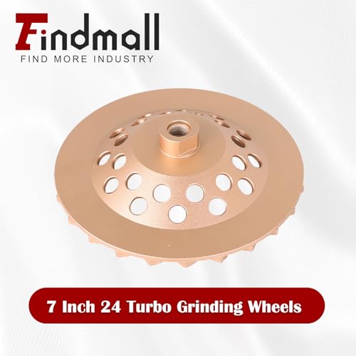 findmall 7 Inch 24 Turbo Diamond Segments 5/8 Inch -11 Arbor Grinding Wheels Diamond Cup Grinding Wheels Fit for Concrete and Masonry Available